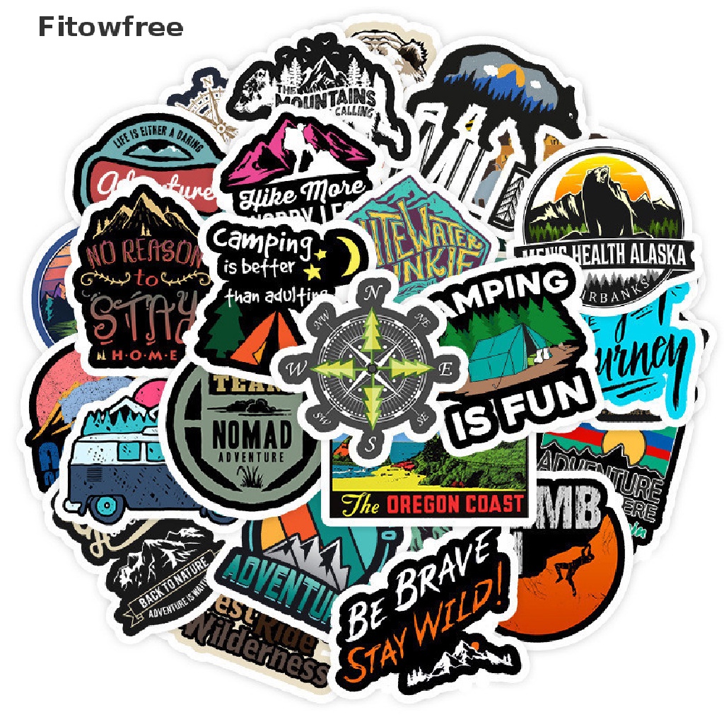 Set 50 miếng dán phong cảnh cắm trại ngoài trời phiêu lưu leo núi chống nước