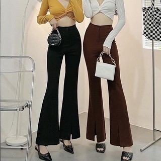 Quần tây nữ ống loe HHVINTAGE kiểu xẻ ống vải cát nhật co giãn Pant B05