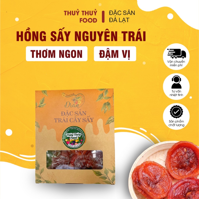 Hồng sấy dẻo Đà Lạt nguyên trái 500g dẻo ngon ngọt không chất bảo quản - Thủy Thủy Food