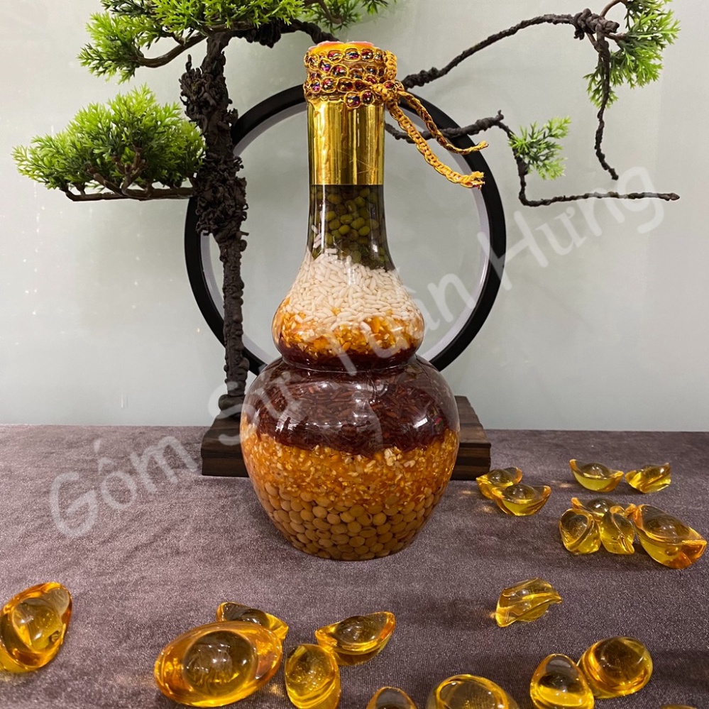 Chai muối gạo thần tài, Chai ngũ cốc, muối ngũ sắc cầu tài Lộc của ăn của để trên ban thờ, giá sỉ