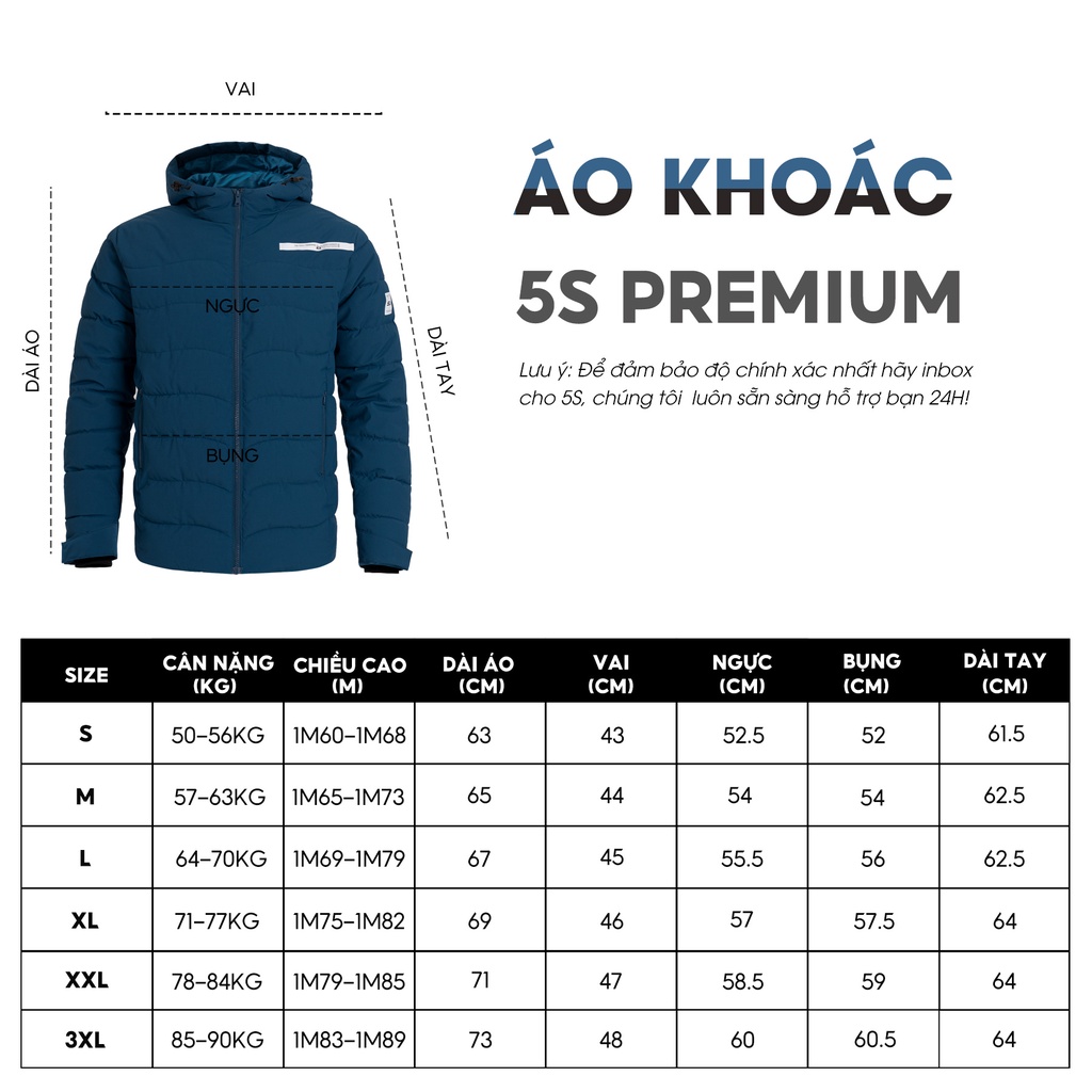 Áo Khoác Phao Nam 5S Có Mũ, Chần Bông Kháng Khuẩn Cao Cấp, Siêu Ấm