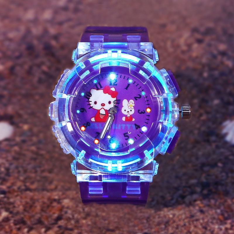 Hello kitty Đồng Hồ Đeo Tay Dây Silicon Phát Quang Hình Mèo kitty Xinh Xắn Dành Cho Bé