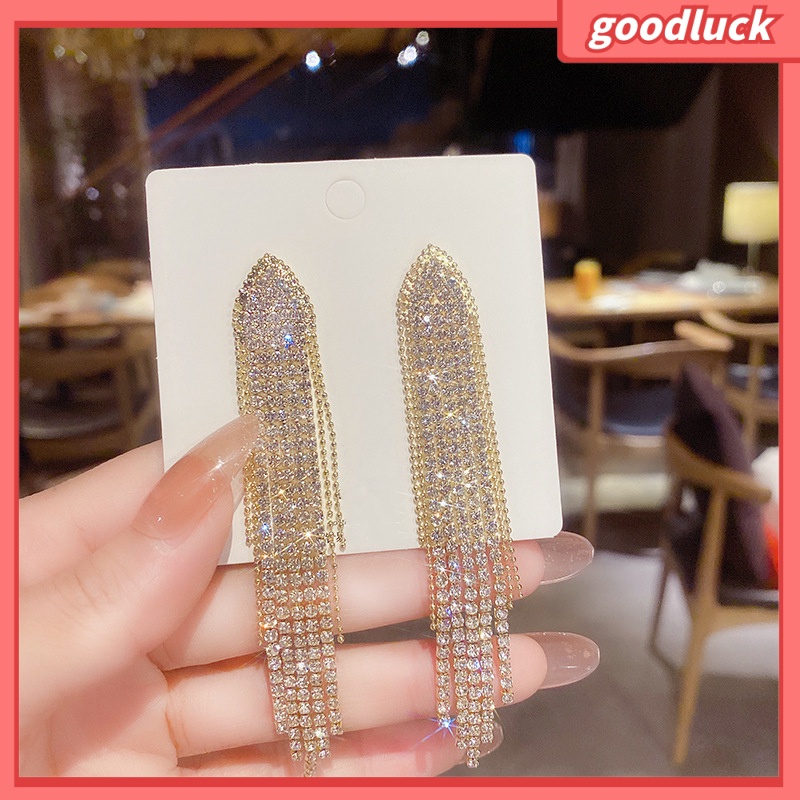 Hoa Tai Dáng Dài Đính Đá Phối Tua Rua Thời Trang Cho Nữ