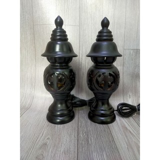 Đèn thờ gỗ chàm thập giá - đèn đứng - 20cm ( kèm bóng đèn).