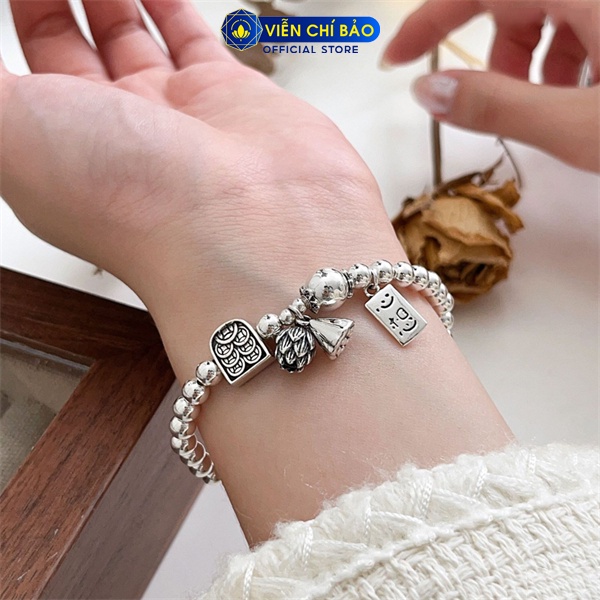 Lắc tay bạc nữ bi charm sen mix kim tiền chát liệu bạc 925 thời trang phụ kiện trang sức Viễn Chí Bảo L000384