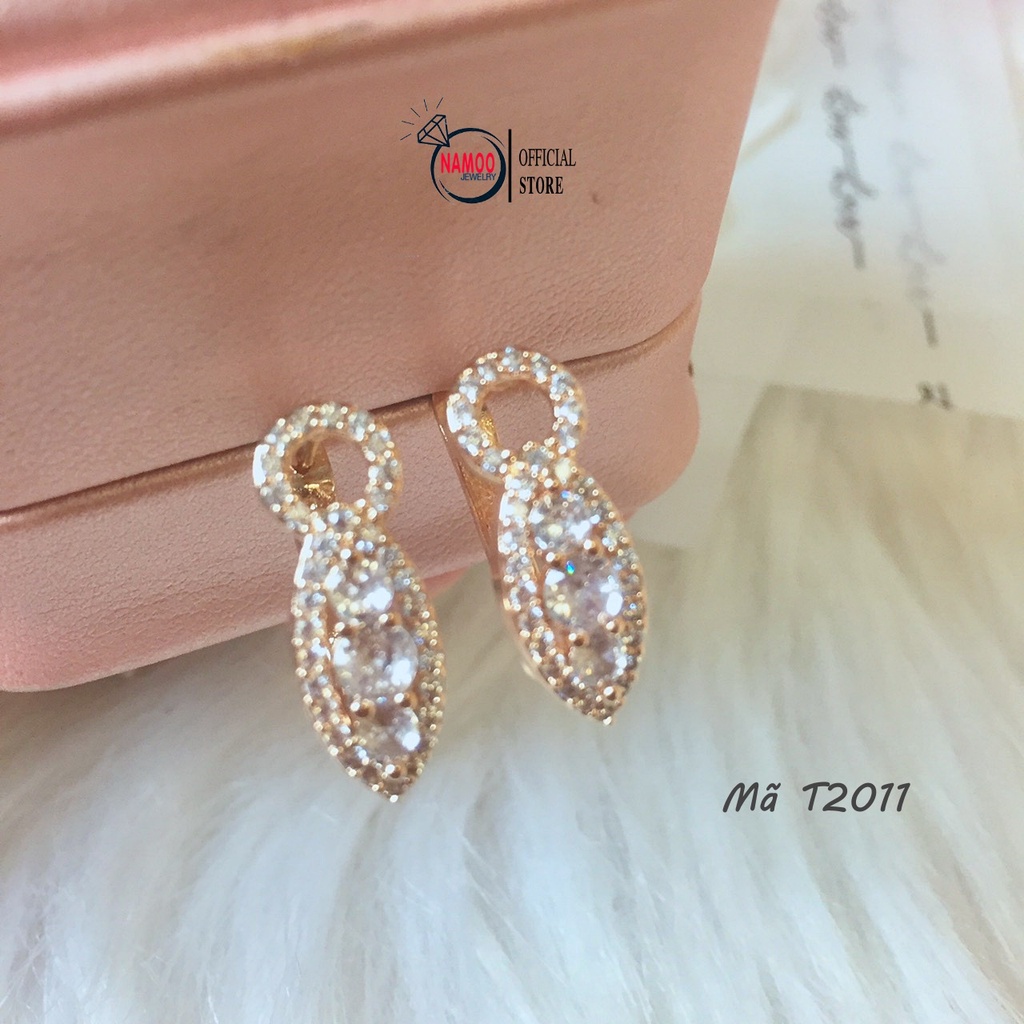 Bông Tai Đính Đá Nữ T2011 Khóa Ý Bền màu Bảo Hành 6 tháng, dùng hàng ngày ko đen gỉ