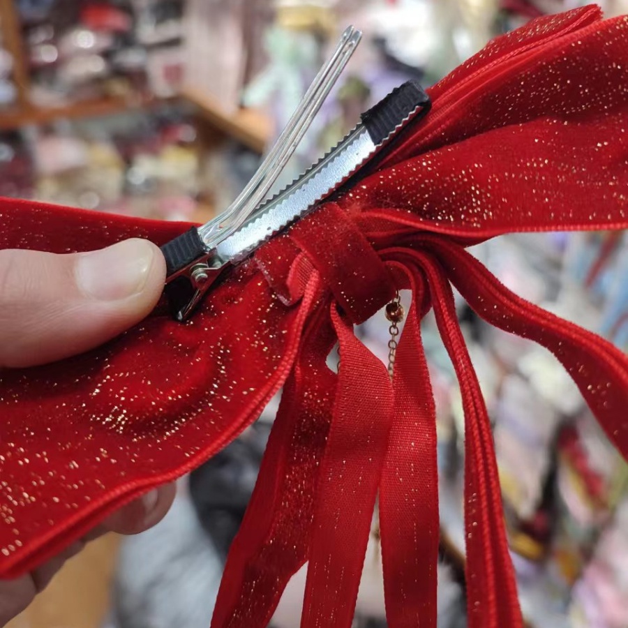 Kẹp Tóc Nơ Tua Rua Phối Lông Xù Xinh Xắn Cho Bé Gái Dịp Năm Mới