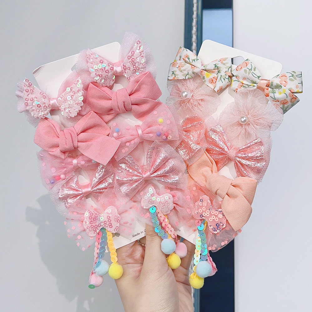 1 Bộ Kẹp Tóc Đính Nơ Lưới Nhiều Màu Sắc Ngọt Ngào Cho Bé Gái Giá Đỡ