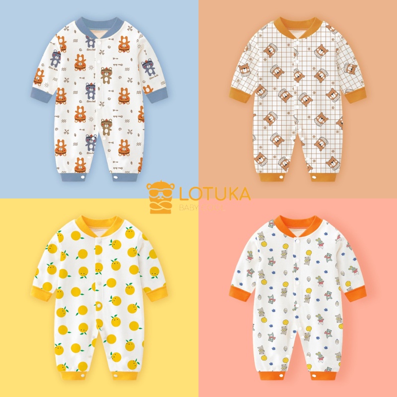 Body Dài Tay LOTUKA Body Liền Thân Cho Bé, Bộ Liền Thân Bé Trai Bé Gái, Chất Cotton Mềm Mịn 3-12kg