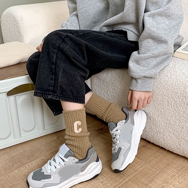 C Đôi Vớ Dày Ấm Áp Mùa Xuân Thu In Chữ Cái net red hot Phong Cách ruiyan MM