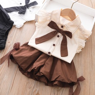 Áo buộc nơ phong cách mới mùa hè + quần short cho bé