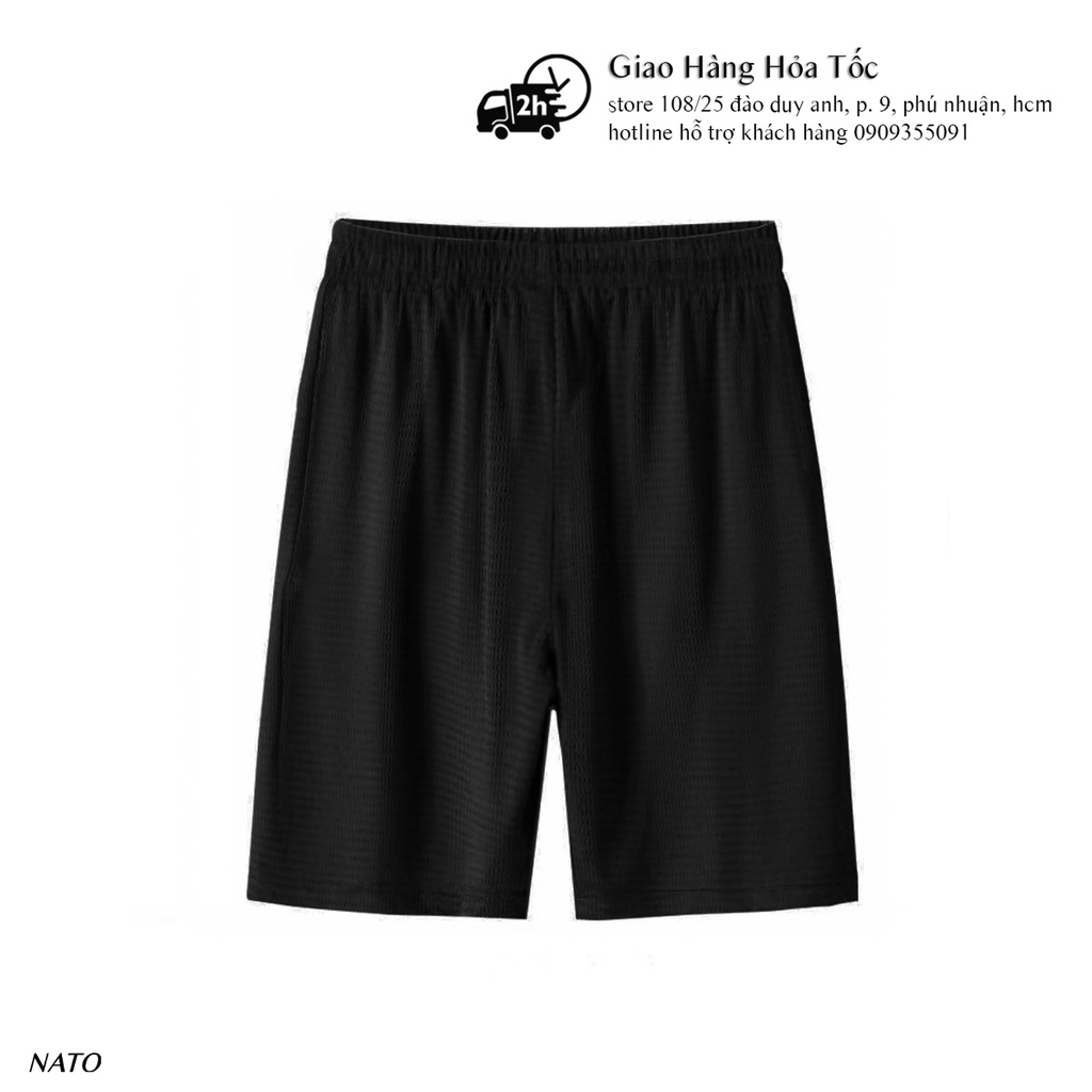 Quần SHORT Thể Thao Nam Vải Cotton Thun Lạnh Gió Có Túi Xịn Trơn Basic Màu Đen Có Lỗ Dây Co Giãn Đẹp Ngắn Đùi NATO