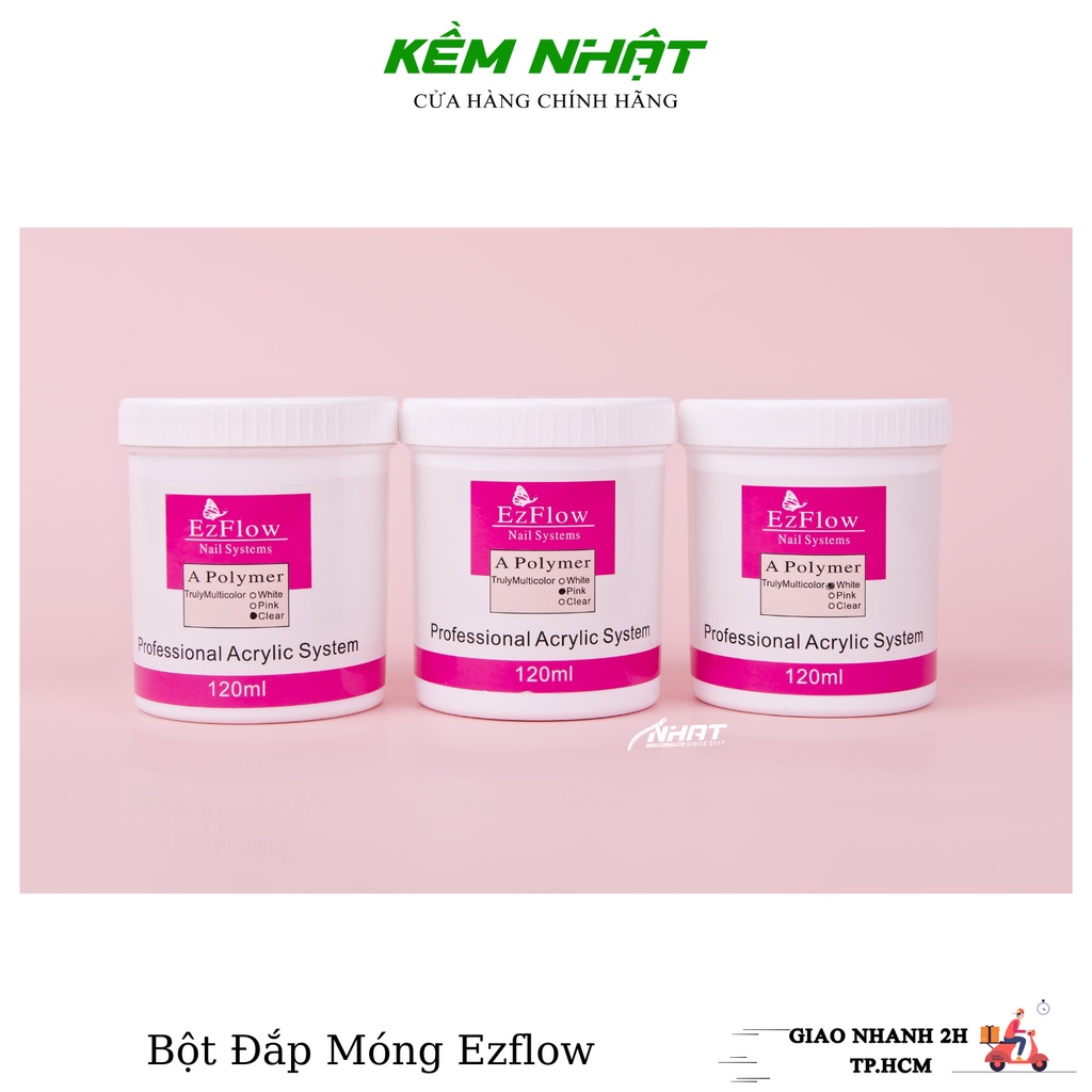 Bột đắp móng Ezflow 120ml chính hãng rất mịn và dẻo, không vón cục - Đủ 3 màu : Pink, White, Clear