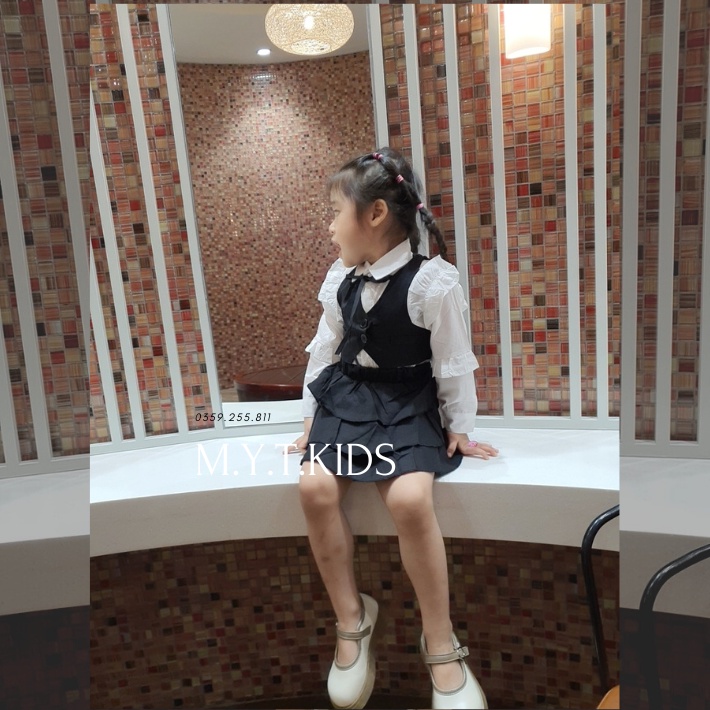 Set 3 Chi Tiết Bé Gái áo sơ mi kèm cv và áo vest sành điệu Mytkids