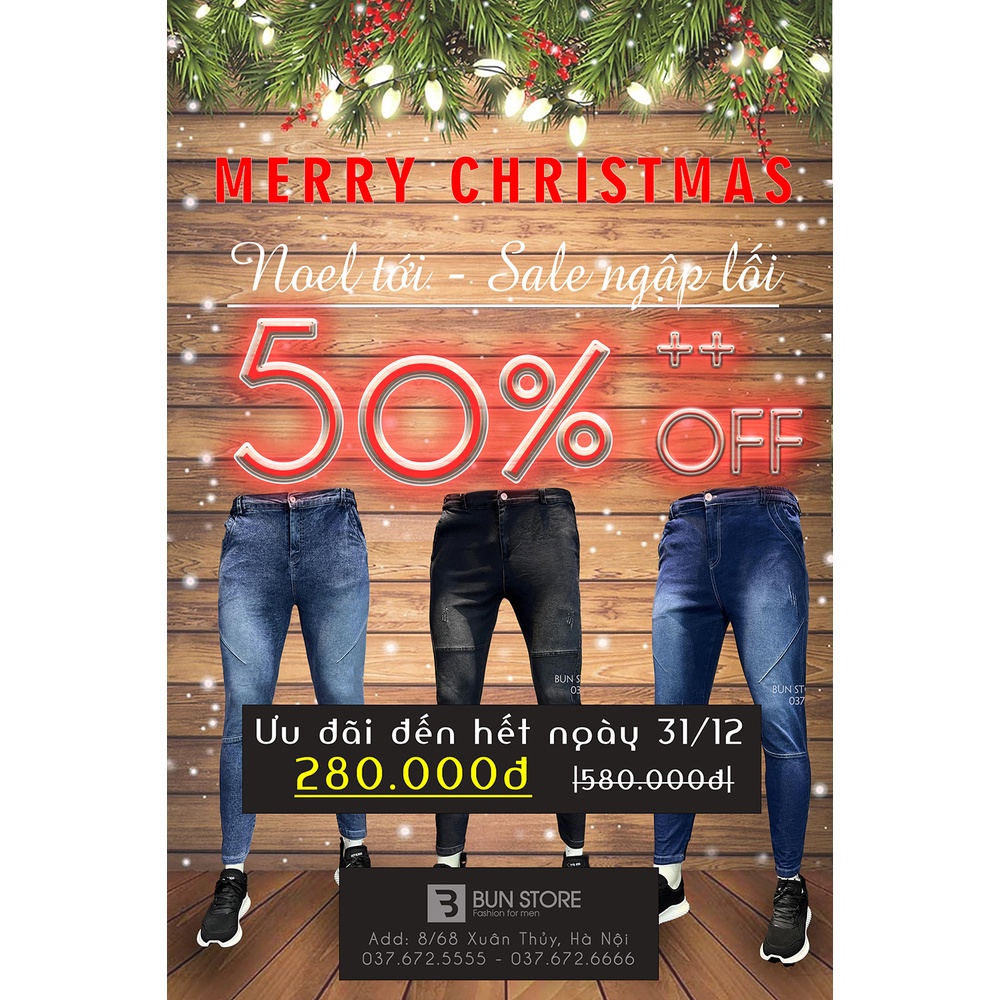 Quần jeans nam dáng jogger co giãn 4 chiều bo gấu, cạp chun