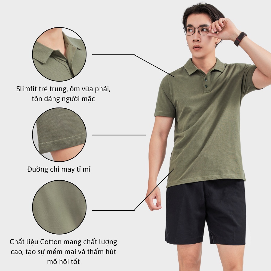 Áo Polo nam trơn tay ngắn HUDOMAN form slimfit chất vải cotton US cá sấu chống nhăn, bền màu AOPOLO-001