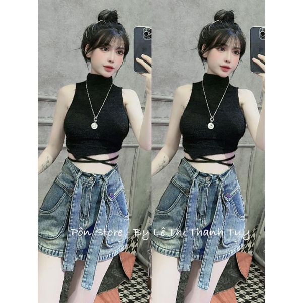 [New] Áo len lông cổ lọ tà xéo
