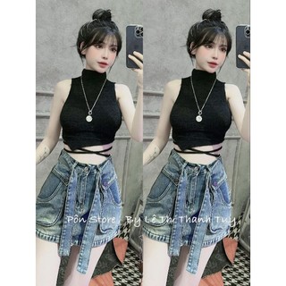 Áo len lông cổ lọ tà xéo