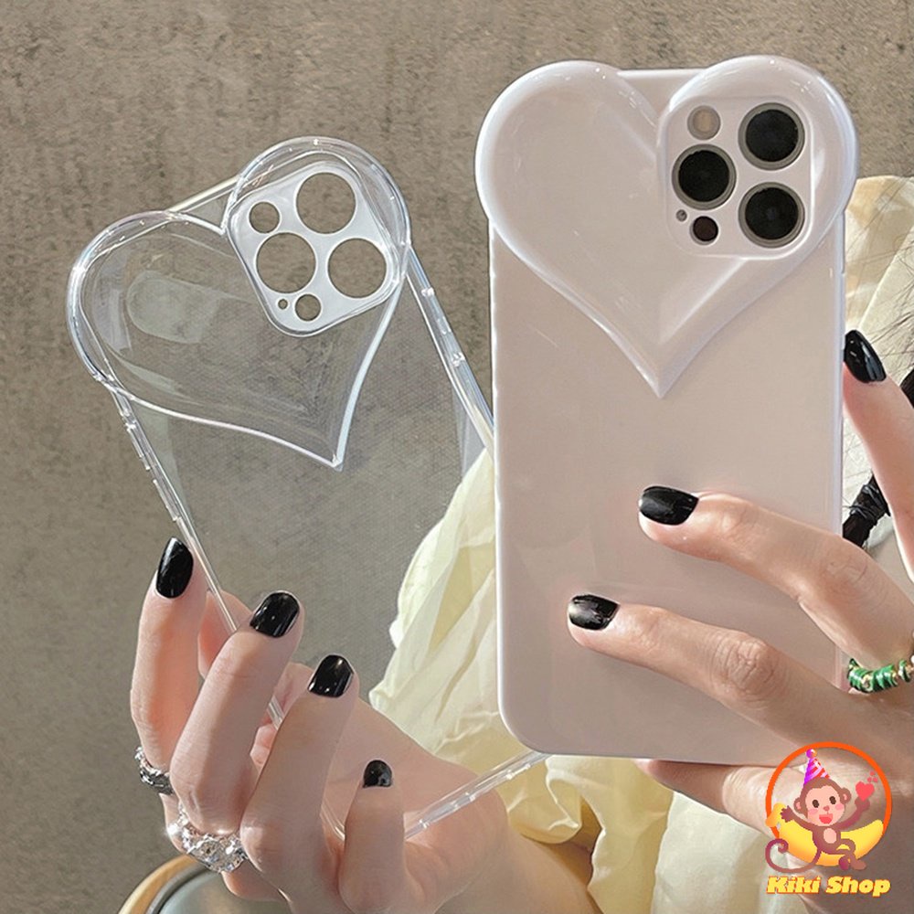 Ốp Điện Thoại Dẻo Trong Suốt Họa Tiết Trái Tim 3D Đơn Giản Chống Sốc / Bụi Bẩn Cho IPhone 11 12 13 14 Pro Max