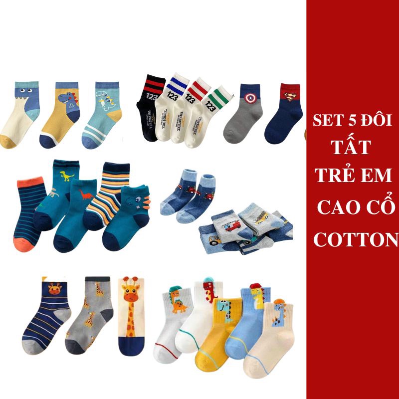 Tất vớ trẻ em cao cổ cotton co giãn hình siêu nhân động vật ngộ nghĩnh