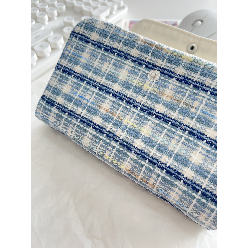 Sổ tay notebook A5 A6 planner Mori bìa vải tweed  xanh dương - gáy còng nút bấm