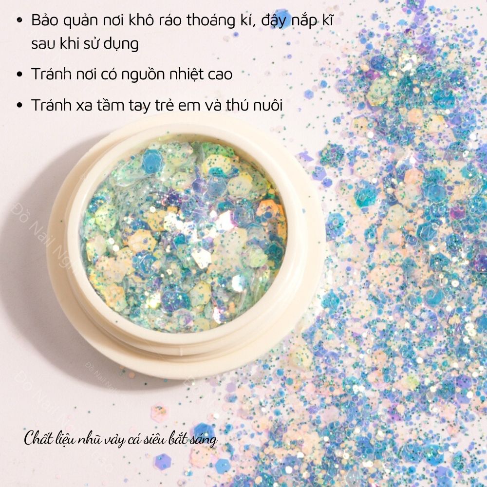 Nhũ kim tuyến nail NGHI THẢO 8 màu siêu sáng 8 hũ