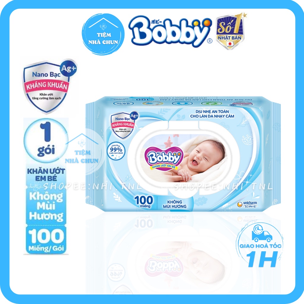 - Gói 100 Miếng - Khăn Giấy Ướt Em Bé Bobby Care Không Mùi/ Không Hương  - NHI.TNL