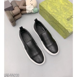 Giày slipon lười nam da đen trơn máy chỉ viền mũi đế cao su cao cấp