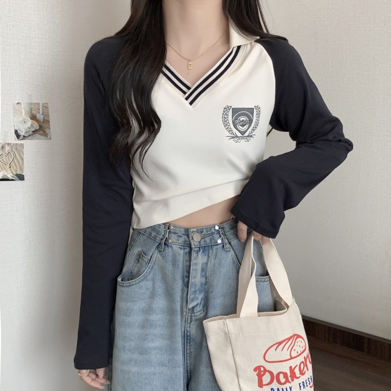 IELGY  IELGY  Áo Thun Nữ Dài Tay Cổ Chữ v Đơn Giản Dễ Phối Đồ