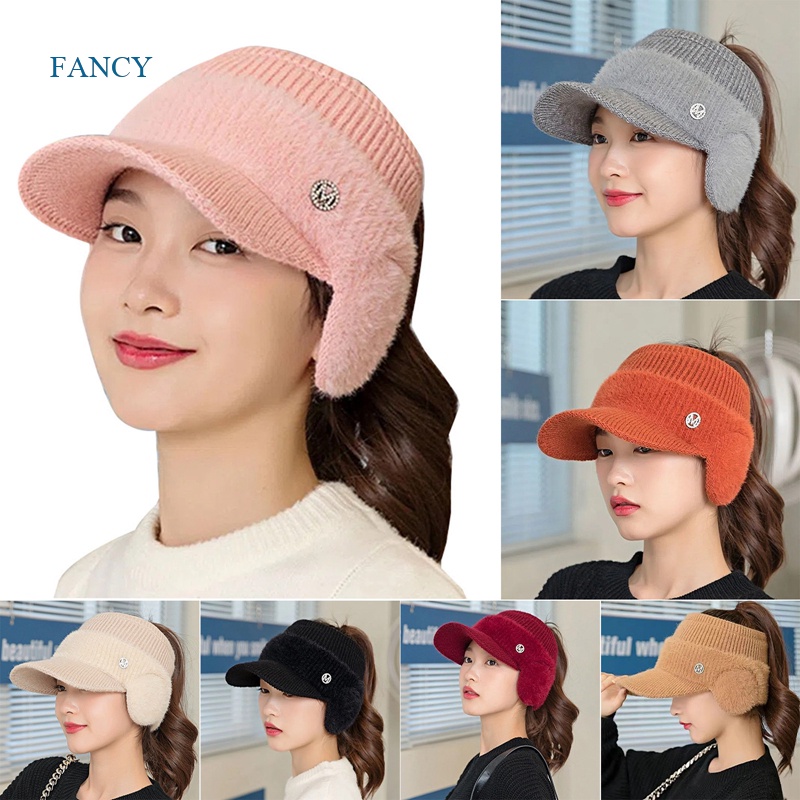 Fancyqube Mũ Lưỡi Trai Dệt Kim Hở Chóp Thời Trang Thu Đông Cho Nữ