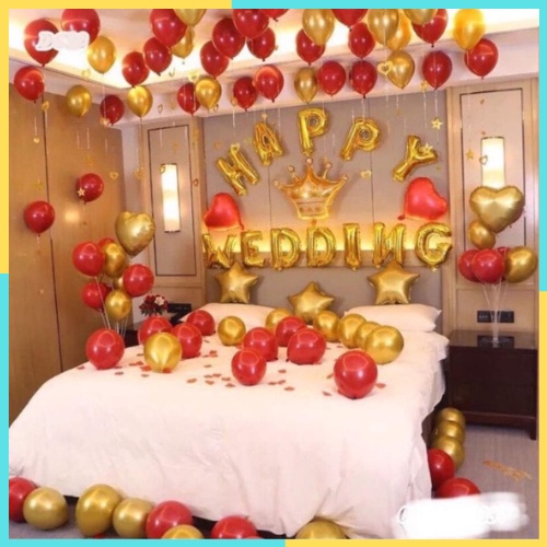Set bóng bay trang trí phòng cưới, phòng tân hôn ,bóng trang trí phòng cưới tặng 100 cánh hồng