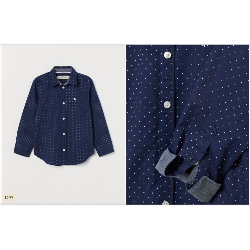 Áo sơmi navi chấm bi H&M (hình chụp thật ở cuối)