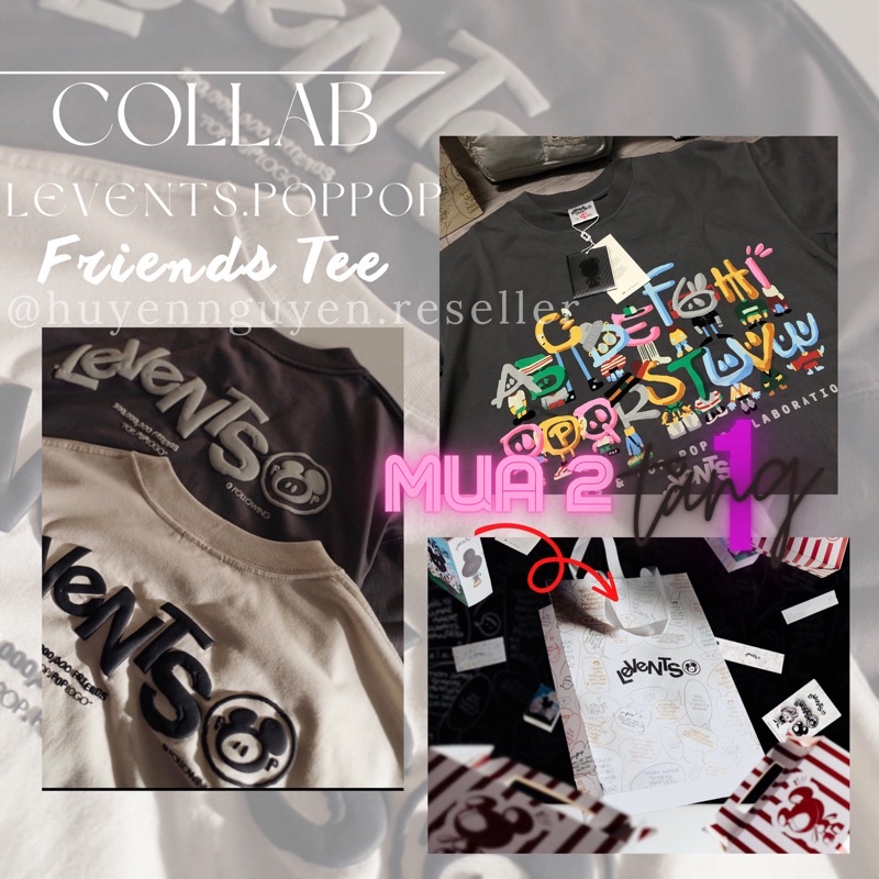 Áo Thun Levents Poppop Friends Tee Chính Hãng ( mua 2 tặng 1 túi giấy)