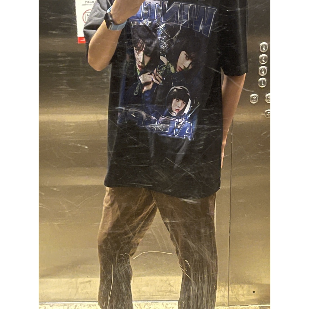 Áo Thun Winter Aespa 100% Cotton Tay Lỡ Unisex - Đen/Trắng Cổ Tròn | Blackwork