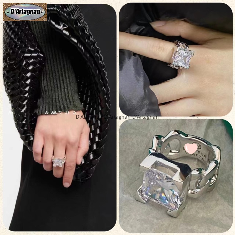 'Boutique Spot'BV Bạc kim loại Inlay Square Type Zircon Ring Đồng mạ vàng với thép in Chất lượng cao Hàn Quốc 2022 Mới tái tạo thanh lịch Vintage Thời trang Không phai cho phụ nữ JZ018