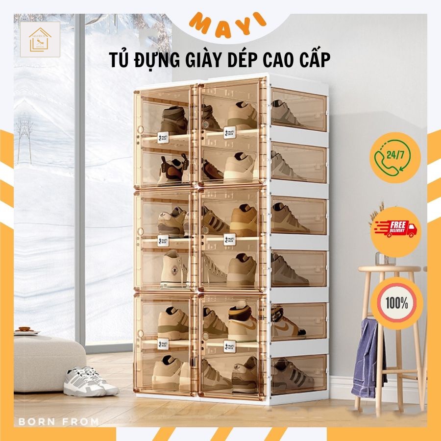Tủ Đựng Giày Dép Gia Đình MayiBox Gấp Gọn, Hộp Lưu Trữ Giày Dép Chống Bám Bụi Ẩm Mốc MB09