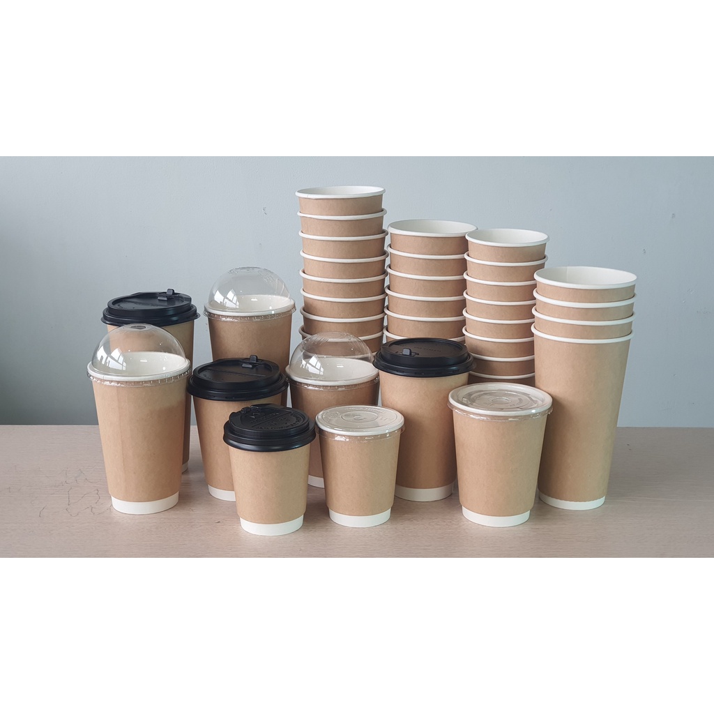 SỈ 50 LY/CỐC giấy Kraft 2 Lớp kèm nắp dùng để đựng Trà, Coffe Nóng, Chống Bỏng...
