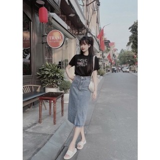Chân váy jean xẻ vạt