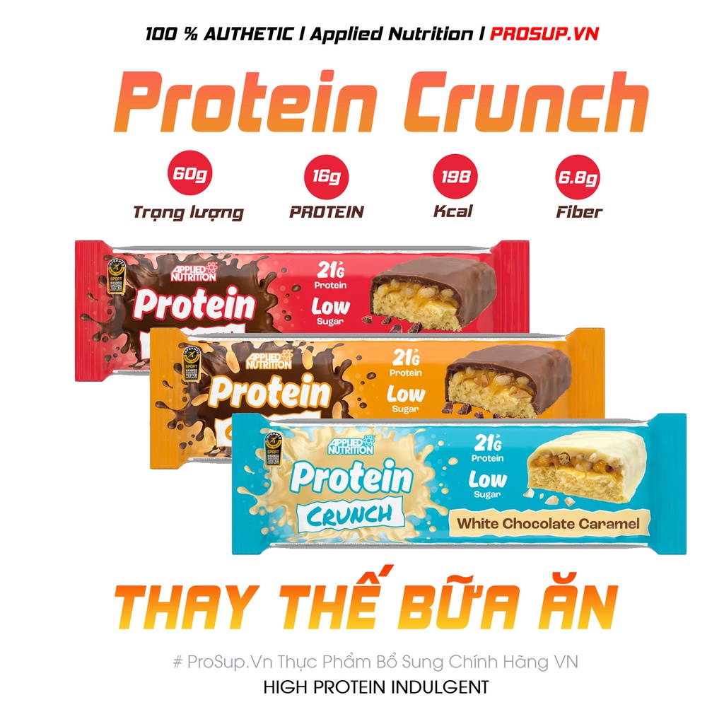 Applied Bar Protein Crunch - Applied Nutrition (1 bánh/ 62g) Protein bar cao cấp hỗ trợ cũng cấp năng lượng thơm ngon