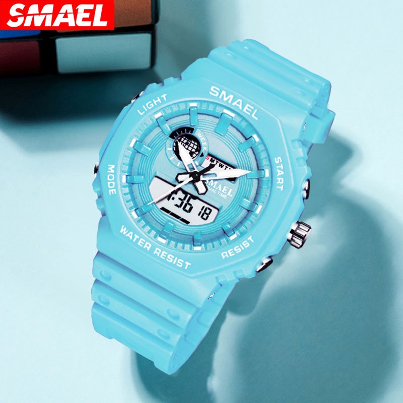 SMAEL Đồng Hồ Điện Tử Mỏng Nhẹ Màn Hình Kép Trẻ Trung Chống Nước Thời Trang Đơn Giản Dành Cho Học Sinh Nữ; Đồng Hồ Điện Tử Trẻ Em