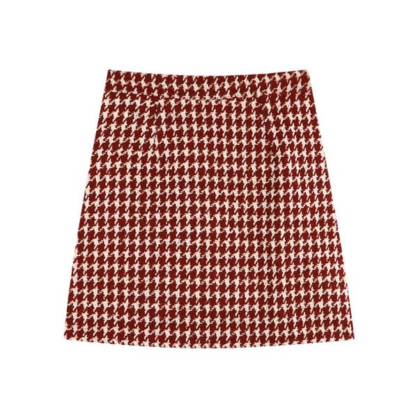 Chân váy dạ tweed chữ A kẻ đỏ