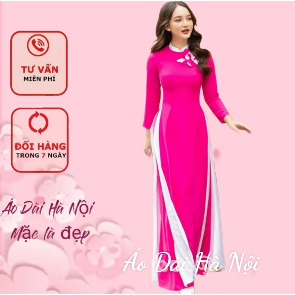 Áo dài màu hồng sen kết hoa 4 tà cách điệu - Áo Dài Hà Nội