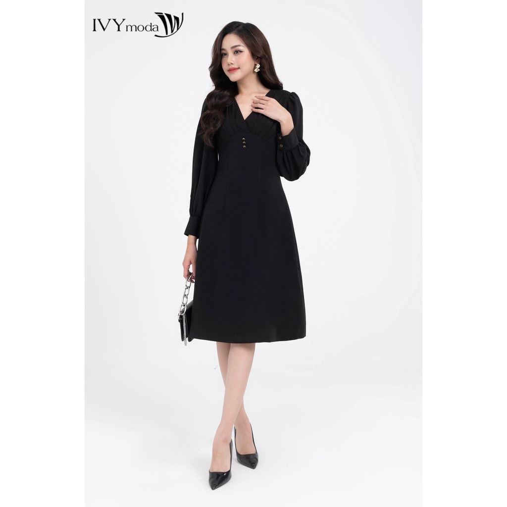 Đầm lụa nữ xếp ly ngực IVY moda MS 48T0217