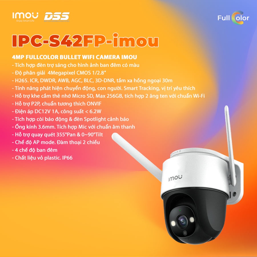 [FREESHIP] Camera Wifi IMOU S42FP 4M 2K - Thu Âm- Ban Đêm Có Màu- Góc