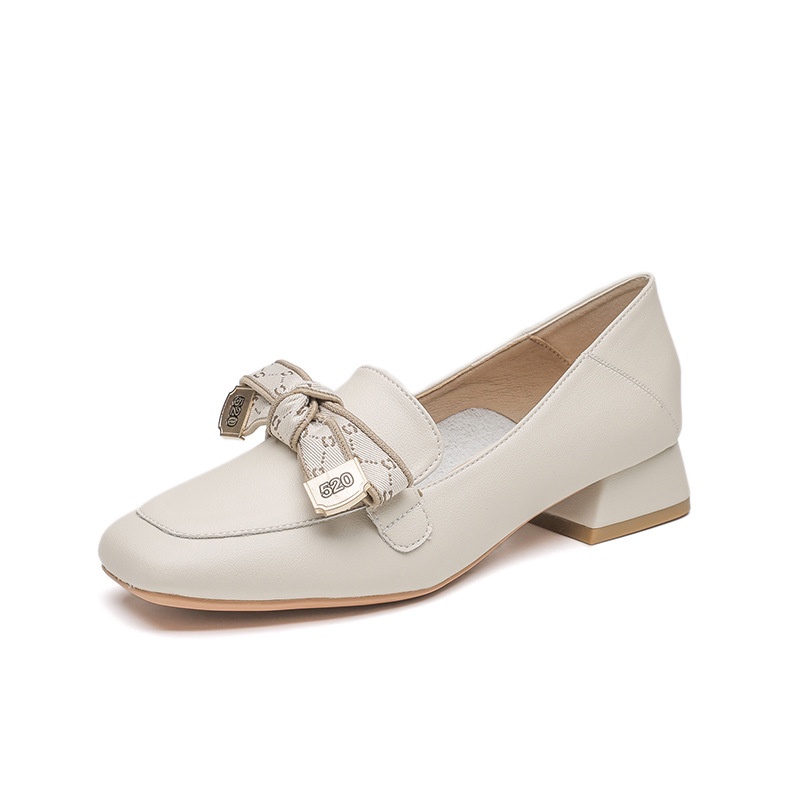 Giày Búp Bê Da Mũi Vuông Đính Nơ Phong Cách Hàn Quốc