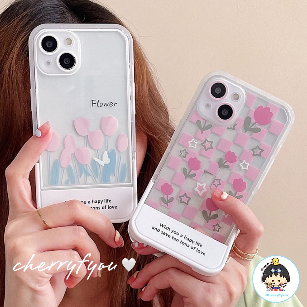 Ốp Điện Thoại TPU Mềm Tích Hợp Giá Đỡ Hình Hoa Tulip Cho IPhone 14 13 12 11 Pro Max XS XR 8 7 Plus
