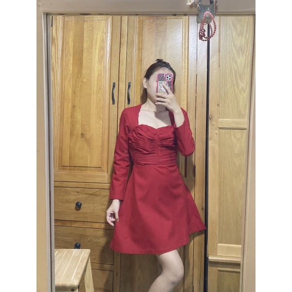 Đầm xoè dự tiệc xếp ly tay dài chất cotton thái TK1512