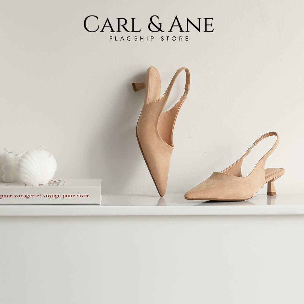Carl & Ane - Giày cao gót nữ dáng Slingback mũi nhọn phong cách thanh lịch màu kem - CL036