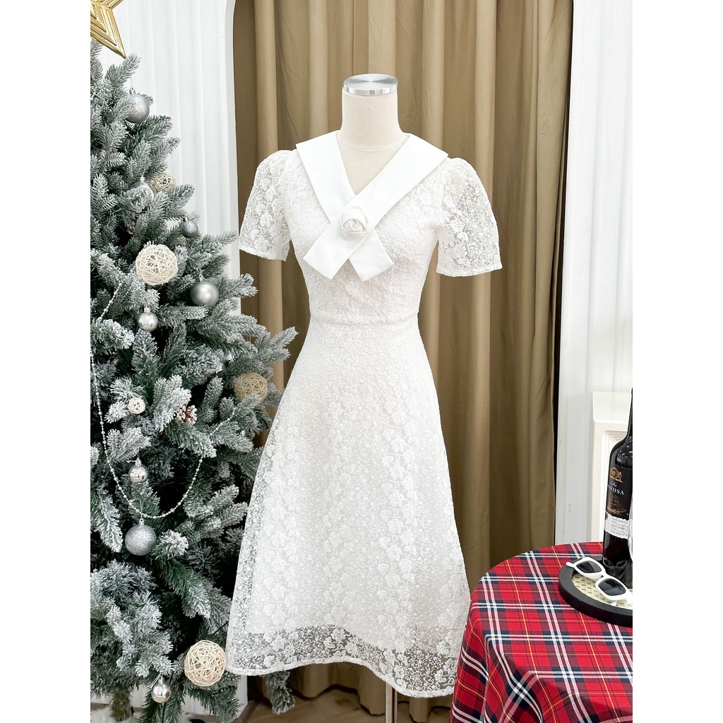 Váy trắng dự tiệc phối ren YV87 Pura Zen YAME