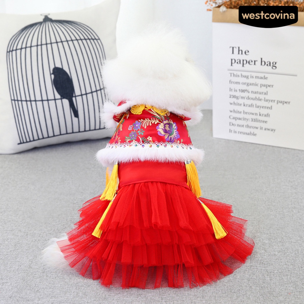 [COD]♘Váy Lưới Mềm Mại Giữ Ấm Phong Cách Trung Hoa Cho Thú Cưng